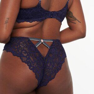 Savage x Fenty Framed in Denim Lace Brazilian Panty in Navy Blue